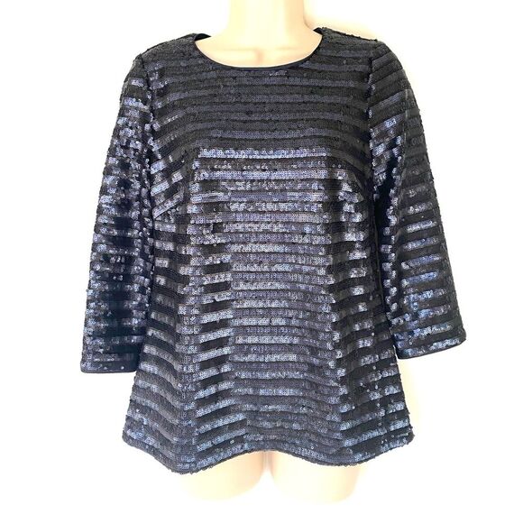 BODEN Black Sequin Striped Long Sleeve Top S 4 - Picture 5 of 8